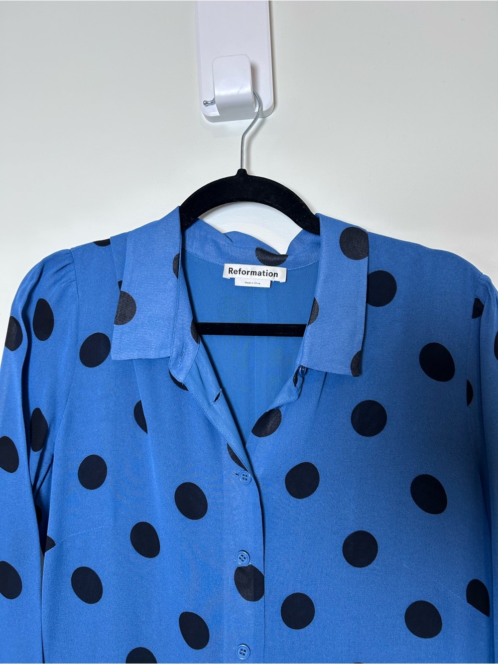Reformation Arcadia blue polka dot midi shirt dress size 10 retro pinup 50s trad - Picture 6 of 10